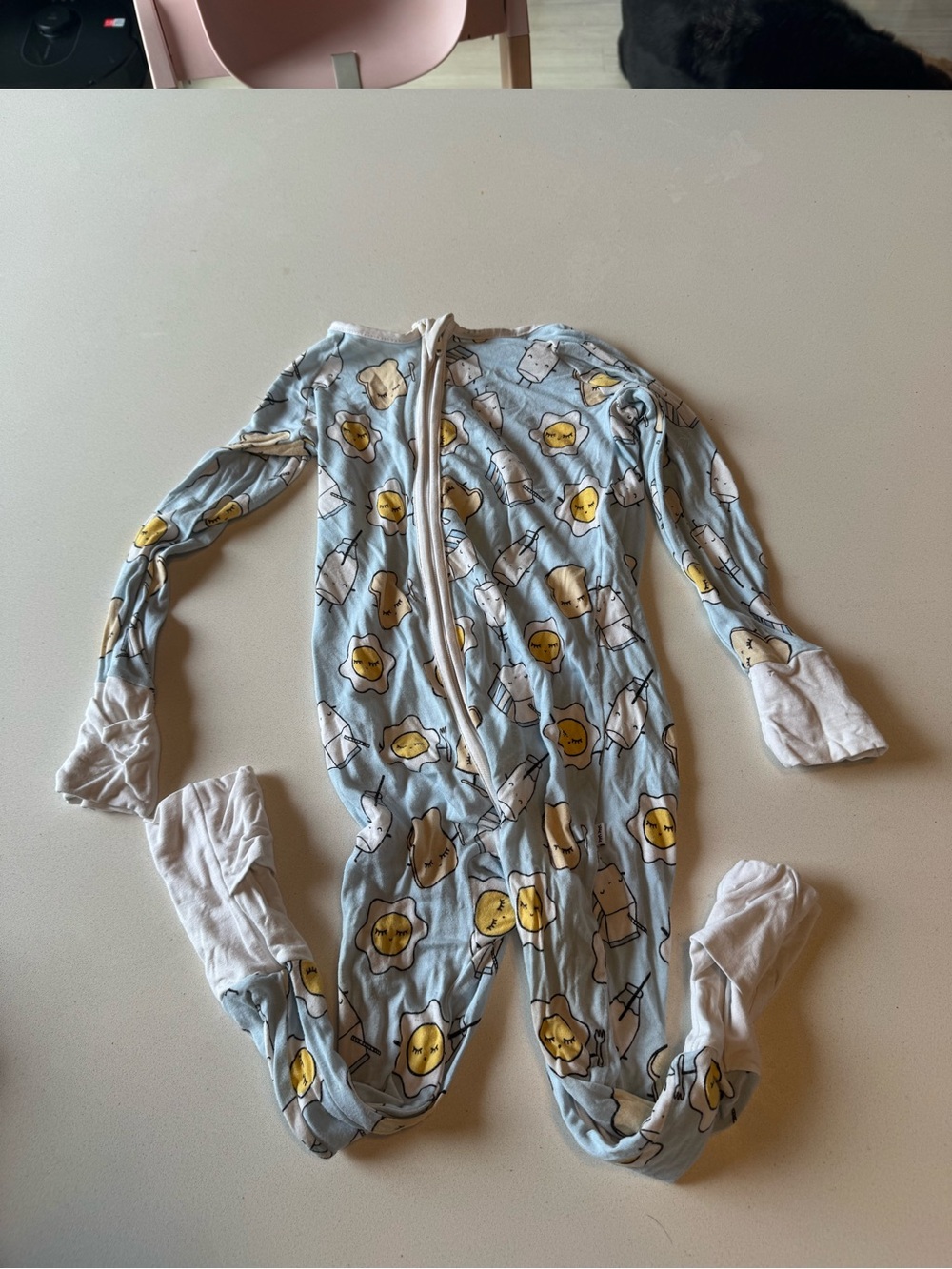Little Sleepies Light Blue Footed Pajamas with breakfast print